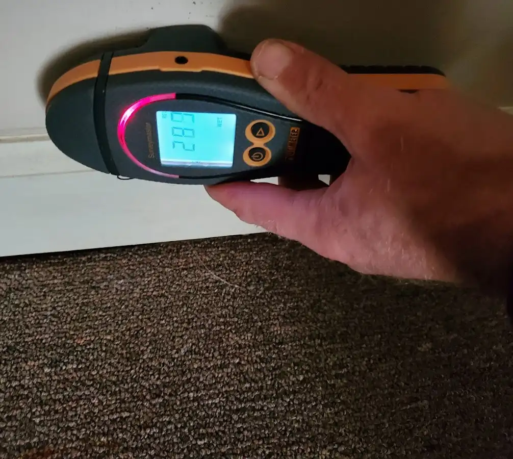 Moisture detection at baseboard during Burst Pipe Cleanup in Town and Country